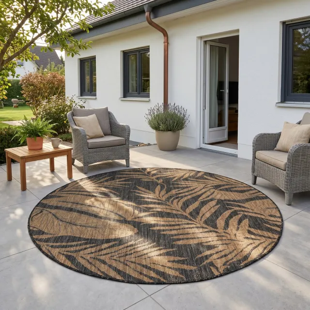 Ayyildiz Mira – Binnen- en buitenkleed – Zwart – Botanisch – rond