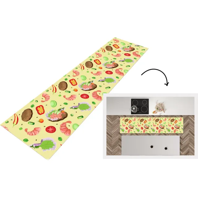 KitchenYeah Keukenloper - Loper keuken - Patroon - Eten - Groente - 240x60 cm - Keukenloper vinyl Multicolor