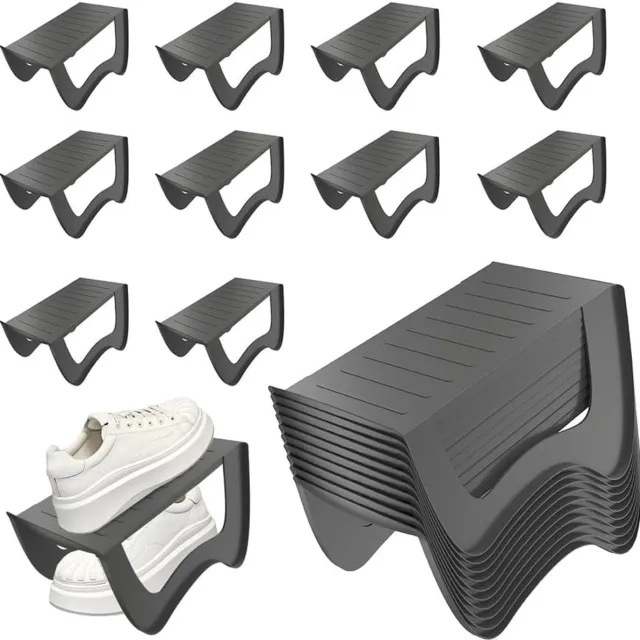 Aufun 10-delige antislip schoenopbergset - Dubbellaags - 25x14,5x14 cm - Grijs