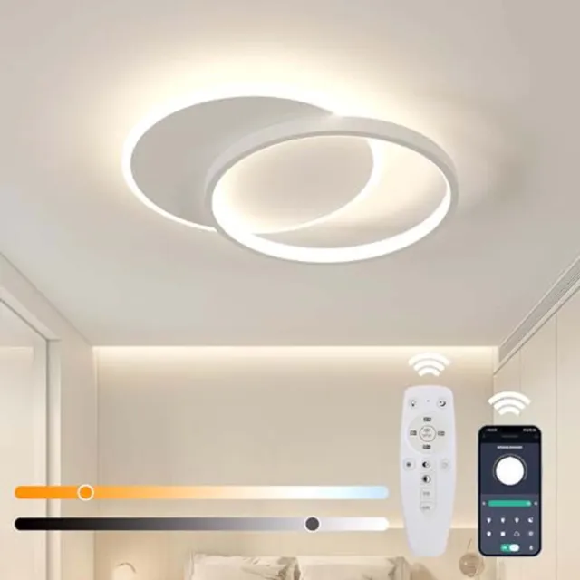 Haobosic Dimbare LED-plafondlamp, 32W, met afstandsbediening, modern design voor slaapkamer, woonkamer, keuken en eetkamer, 3 kleurtemperaturen Wit