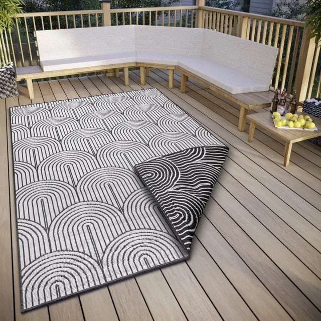 flycarpets Laagpolig Binnen & Buitenkleed Omkeerbaar vloerkleed - Pangli - Zwart - 160x230 cm