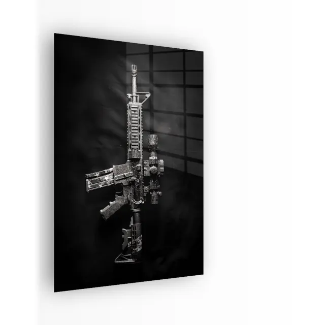 Indoorart Glasschilderij AR15 Rifle 0x60 CM - Afbeelding op plexiglas - Inclusief montagemateriaal zwart, wit