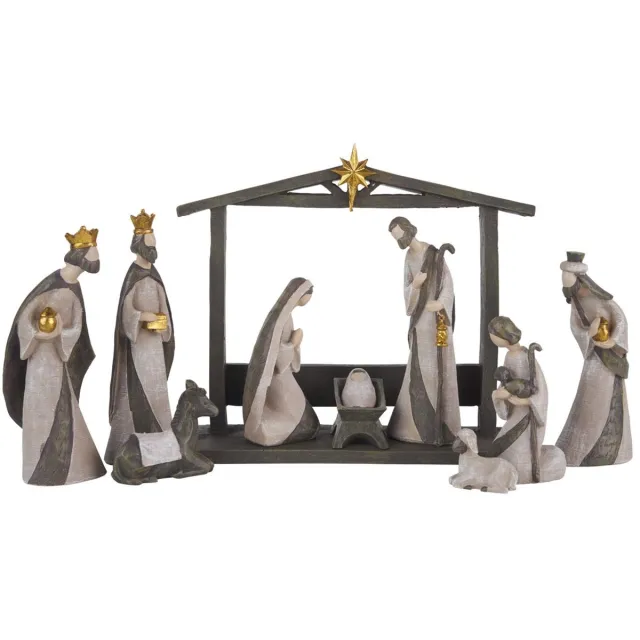 Famanu Kerststal set, 10 stuks, voor kerstmis, indoor gebruik, kerstversiering, heilige familie beeldjes set Zwart