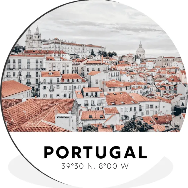 WallCircle Wandcirkel - Muurcirkel - Portugal - Lissabon - Huizen - Aluminium - Dibond - 30x30 cm - Binnen en Buiten Multicolor