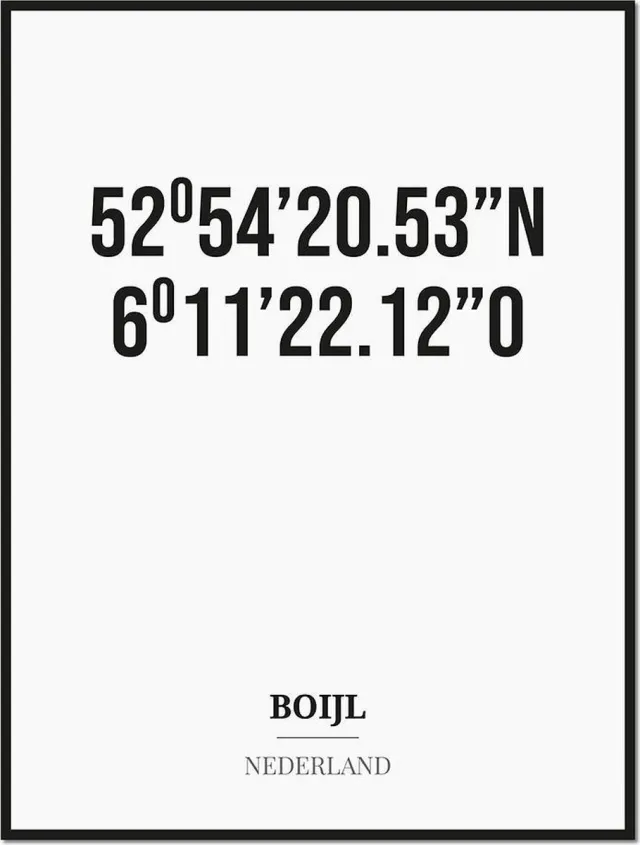 Studio216 Poster/kaart BOIJL met coördinaten zwart, wit