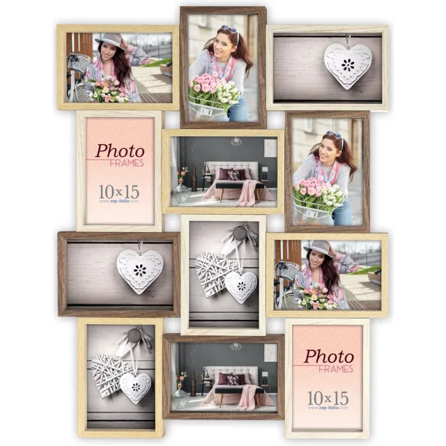 Zep Houten Multi Fotolijst Montreaux 12Q in bruin tinten voor 12 foto's 10x15 (afmeting 59x44,5) - TY025