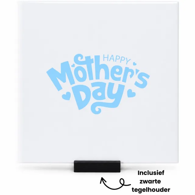 Hacebo Happy mothers day blauw tegeltje met tegelhouder - Mama - Mother - tegeltjes met tekst - moederdag cadeautje - Cadeau voor mama - Verjaardag - Geschenk - Cadeau - Gift - spreuktegels - 15x15 CM Wit