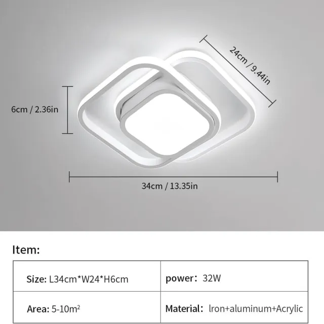 Haobosic Plafonnier LED carré moderne et acrylique - 32W 3600lm - Lumière blanc froid 6500K - Pour salle à manger, cuisine et studio White
