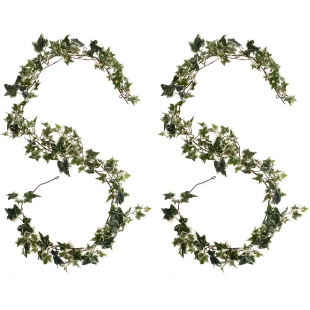 Mica Decorations Kunstplanten Hedera Slinger - 2x - 180 x 15 cm - groen mix - met grote bladeren - decoratief - bladgroen mix - klimop plant Lichtgroen