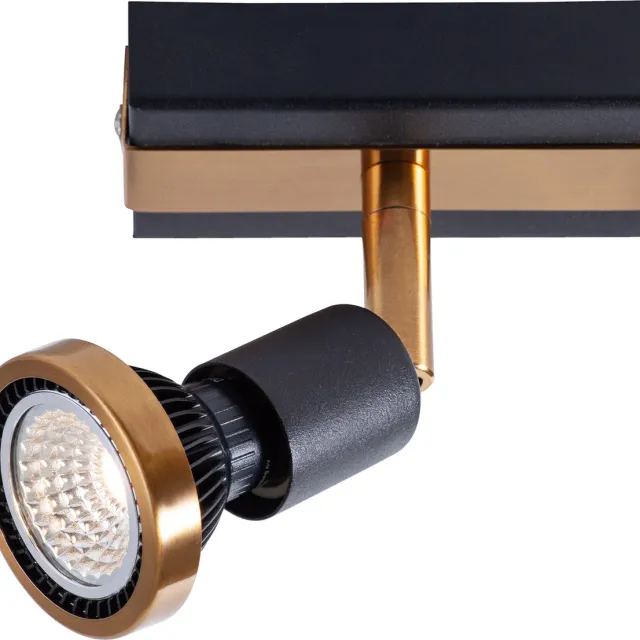 Fantasia Robus plafondlamp zwart/brons, 1 lichtpunt GU10 LED 5W dimbaar, 2700K warm wit, IP20, 77 x 100 mm
