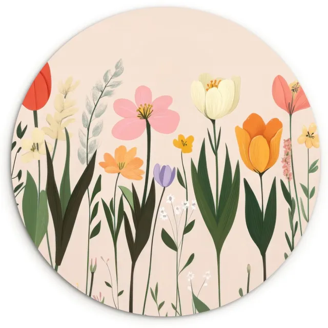 WallCircle Wandcirkel 30x30 cm - Muurcirkel Pasteltinten - Bloemen - Illustratie - Muurdecoratie woonkamer - Wanddecoratie slaapkamer - Kamer decoratie accessoires - Ronde schilderijen