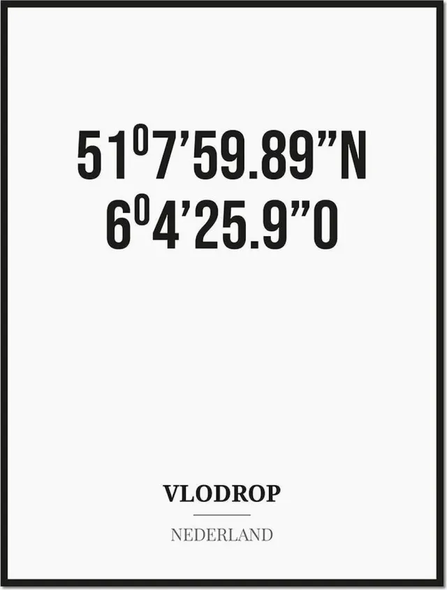 Studio216 Poster/kaart VLODROP met coördinaten zwart, wit