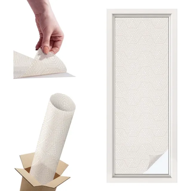 TULUP Raamfolie Anti inkijk - Rechte driehoeken Privacy Folie Raam - 50x146 cm - Beige Anti inkijk Folie - Raamfolie Tegen inkijk Glas in Lood - Voor de hal, voor de woonkamer, voor het kantoor - Raamfolie Zonwering Beige - Rechte driehoeken