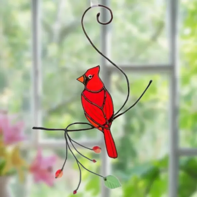 MiBeRu Glazen Suncatcher Rode Kardinaalvogel – Raamhanger – 30 x 12 cm