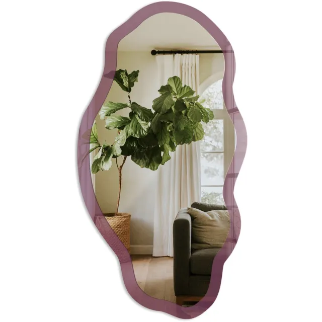 TULUP Paarse Kleur Spiegel - Bordeaux Elegante Rechthoekige Wandspiegel - Organische Spiegel - Woonkamer - Minimalistisch - 45x90 cm - Totale afmeting 52x97 cm Kleur Paars, Bordeauxrood