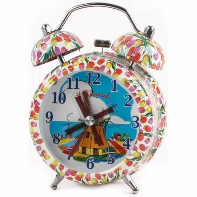 Matix Wekker Holland met tulpen en molen 13 cm hoog fullcolor