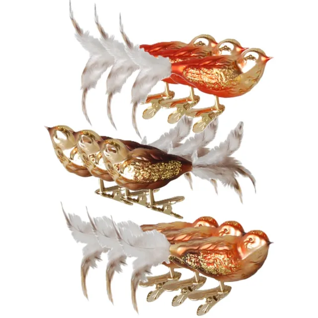 Krebs Kerst vogels - 9x stuks - op clip - bruin tinten - 11 cm - glass - Decoratievogeltjes - Kerstboomversiering