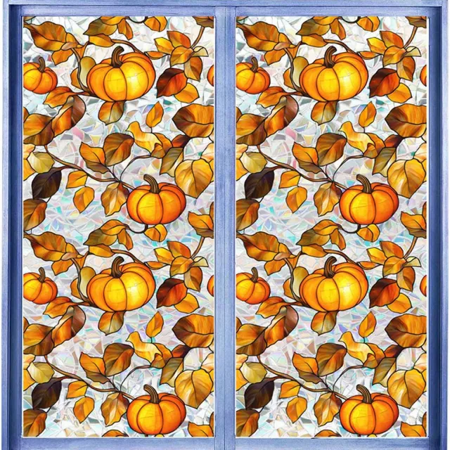 QTTVBTNA 2 stuks Raamstickers - elektrostatische raamfolie - Halloween pompoen raamstickers - Geschikt voor binnen- en buitendecoraties voor Thanksgiving, herfst - 100X43cm multicolor