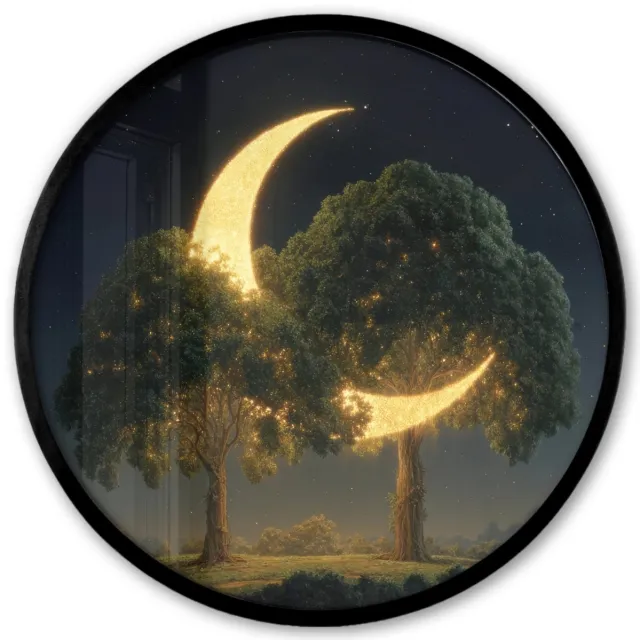 FrameYourWall Poster in lijst Rond - Fotolijst 40x40 cm - Posters - Maan - Bomen - Rust - Ronde posterlijst zwart - Decoratie - Wanddecoratie woonkamer - Muurdecoratie slaapkamer