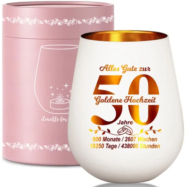 Famanu Gouden windlicht voor huwelijkscadeaus, 50e verjaardag met geschenkdoos, decoratie voor koppels en ouders