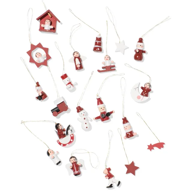 HEMA Houten kersthangers rood - 20 stuks (multi)