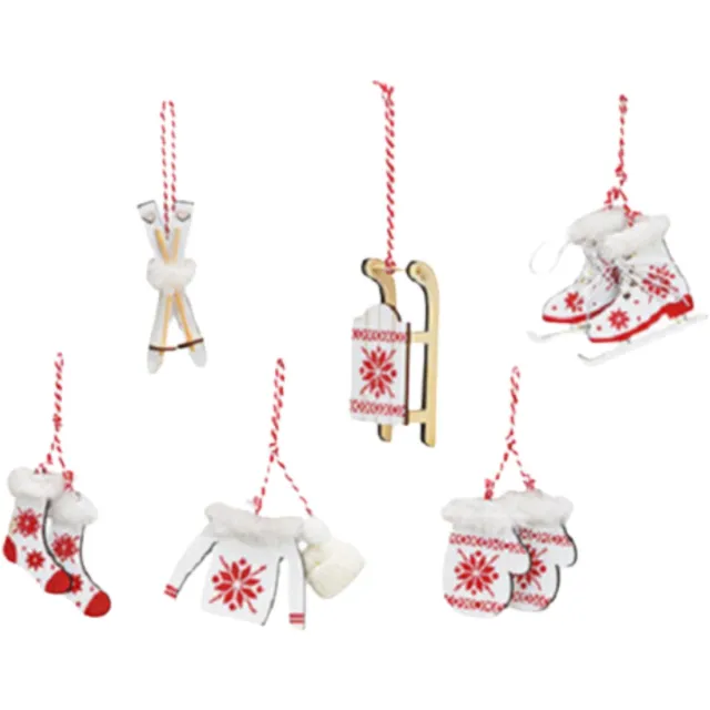 G. Wurm Kersthangers - 6x - hout - wit/rood - 6-10 cm - kerstboomversiering - decoraties