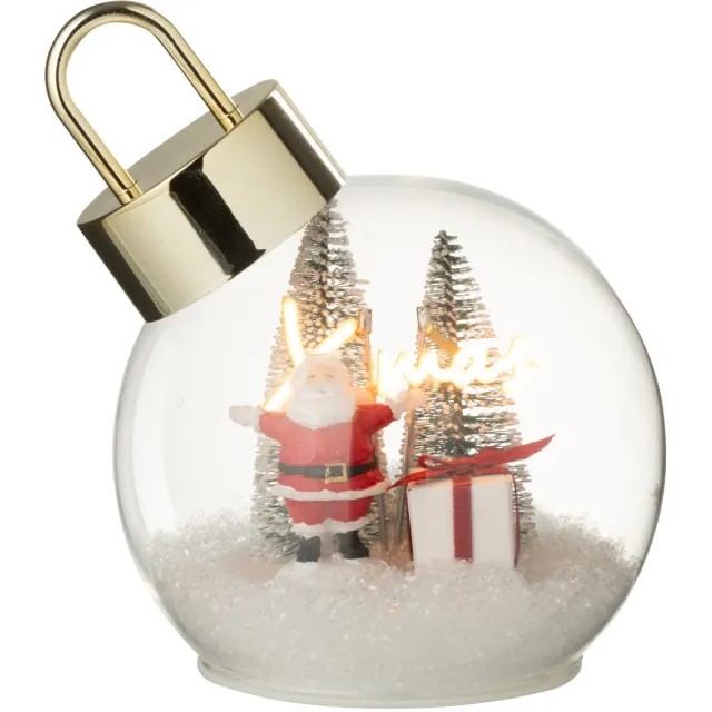 J-Line kerstbal Kerstman - glas - wit/rood - small - LED lichtjes Wit - Rood