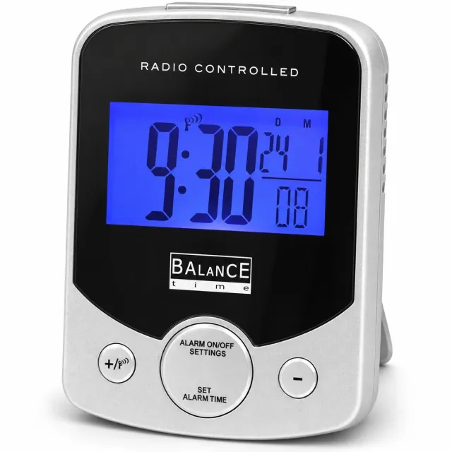 Balance time Zendergestuurde Digitale Wekker met 2 Alarmen – LCD Display met Temperatuur, Dag en Datum – Zilver/Blauw