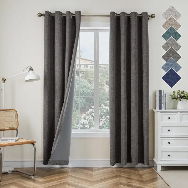 CUCRAF Gordijn ondoorzichtige gordijnen grijs - set van 2 H 225 x B 140 cm deco gordijn gordijn met ogen thermische gordijnen verduistering raambehandelingen met coating achterlaag