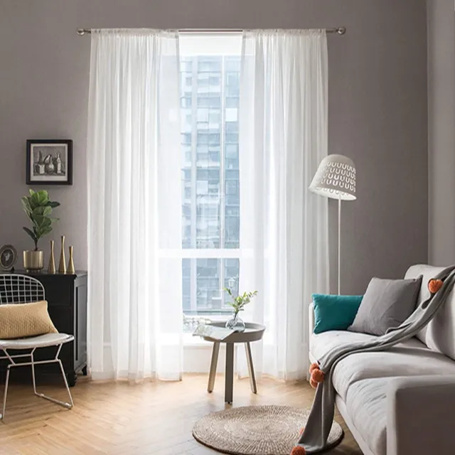 Ibenzoa Luchtig Transparant Voile Gordijnset – 2 Stuks, 300 x 140 cm, Wit Rod Pocket voor Woonkamer en Slaapkamer
