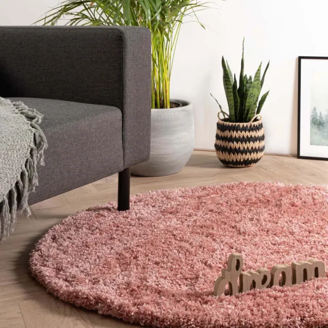 Tapeso Rond hoogpolig vloerkleed - Cozy Shaggy roze 80