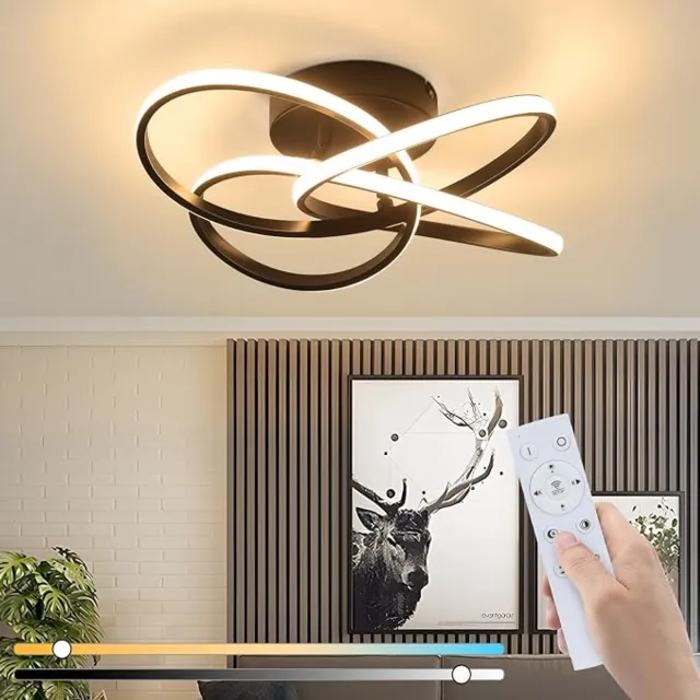 ‎Homefire Glitzerlife Plafondlamp LED Plafonniere - Moderne bloemvormige plafondverlichting met vier bladen - Warm wit 3000K - 28W energiezuinig - Niet-verblindbaar en flikkervrij - Voor woonkamer slaapkamer keuken en kantoor - Ø32cm - Zwart