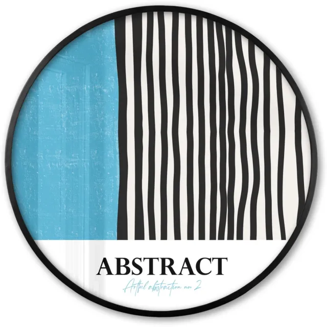 FrameYourWall Poster in lijst Rond - Fotolijst 60x60 cm - Posters - Blauw - Zwart - Wit - Abstract - Ronde posterlijst zwart - Decoratie - Wanddecoratie woonkamer - Muurdecoratie slaapkamer
