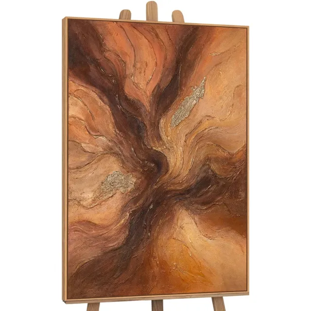 YS Canvas schilderij handgeschilderd amber streams abstract – YS-Art Gallery – Luxe wanddecoratie voor woonkamer – Modern schilderij voor slaapkamer en hal Wood