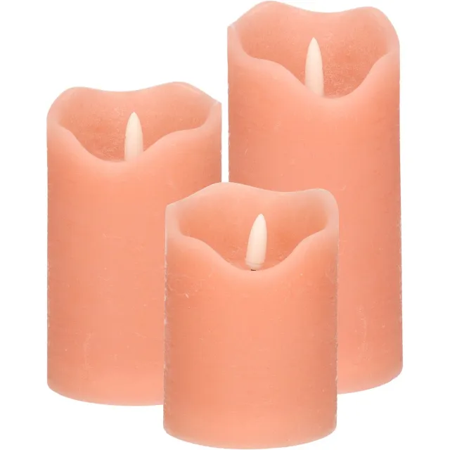 Stern fabrik LED kaarsen/stompkaarsen - set 3x st - roze - H10, H12,5 en H15 cm