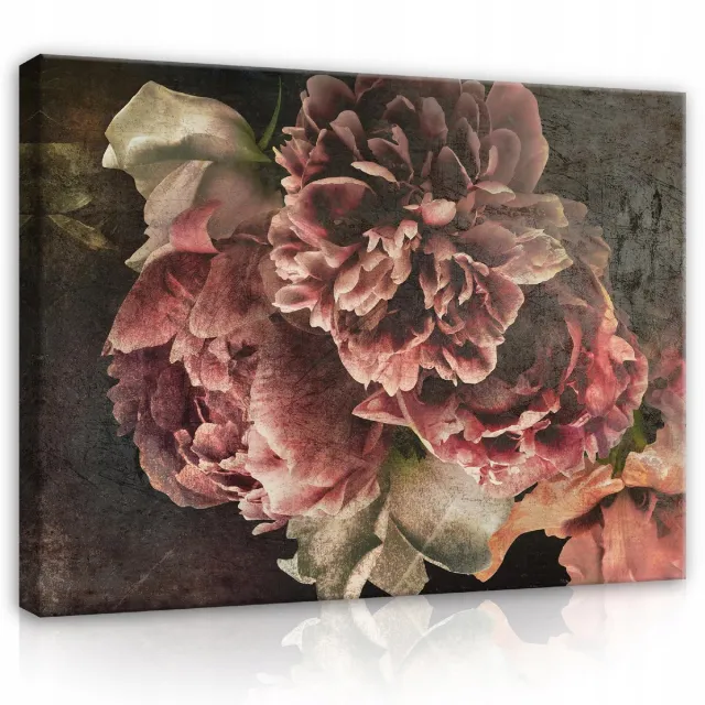 WALLARENA Canvas schilderij - 60x40 cm - Vintage retro bloemen op canvas multikleurig