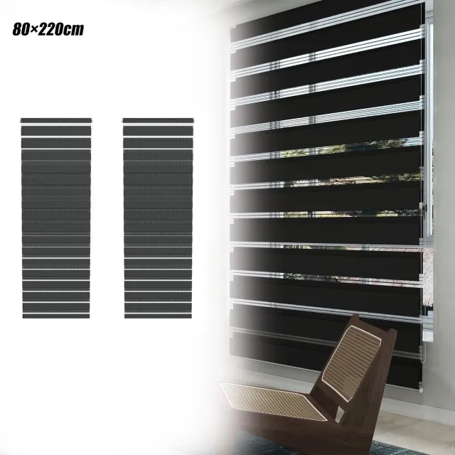 Aufun 2 Stuks Dubbele Verduisterende Rolgordijnen - Zwart 80x220cm - Clipmontage, Boren Niet Nodig, Eenvoudig Te installeren - Geschikt Voor Ramen En Balkondeuren