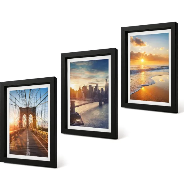 Coloray 4-Delige Schilderij Set - Bruggen en zonsondergangen in het stedelijk landschap - 20 x 30 cm - Wanddecoratie - Woonkamer Decoratie - Moderne Wanddecoratie Zwarte lijst