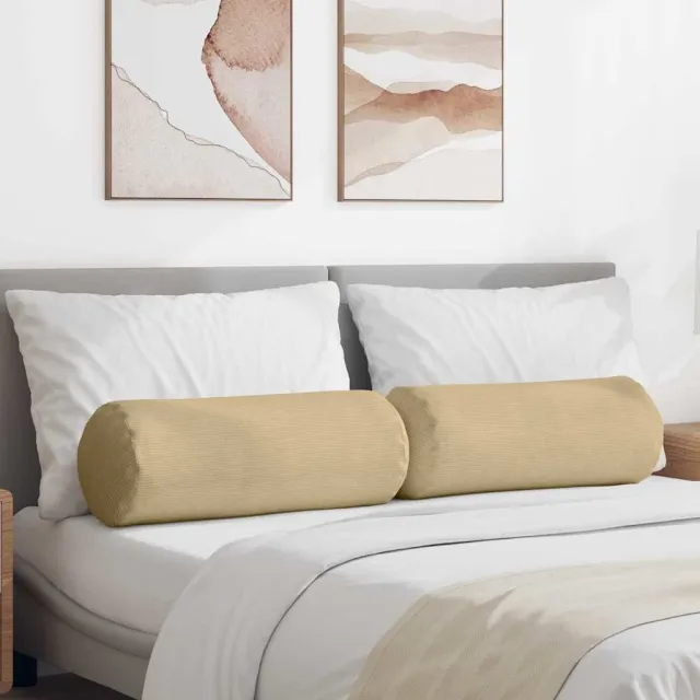 vidaXL Bolster Kussens 2 st Katoen Stof Grijs groen Dia. 25 x 70 cm