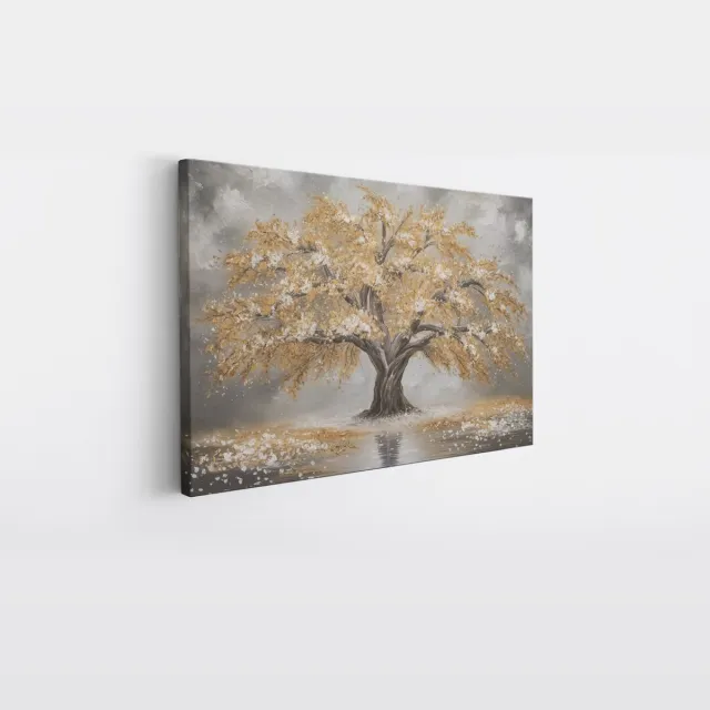 Saammp Canvas Schilderij - Goude winterboom - Abstract - 100x75 - Foto op canvas - Wanddecoratie - Muurdecoratie Woonkamer - Slaapkamer decoratie - Canvas Print Multicolor