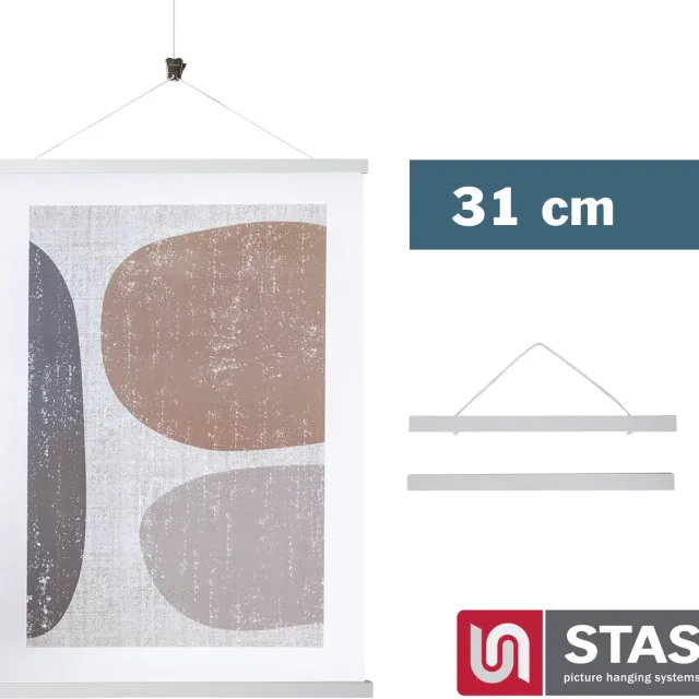 STAS picture hanging systems STAS Posterhanger 31 cm - Hout - Wit - Magnetisch poster ophangsysteem - Posterlijst - Posterklem - Posterhouder