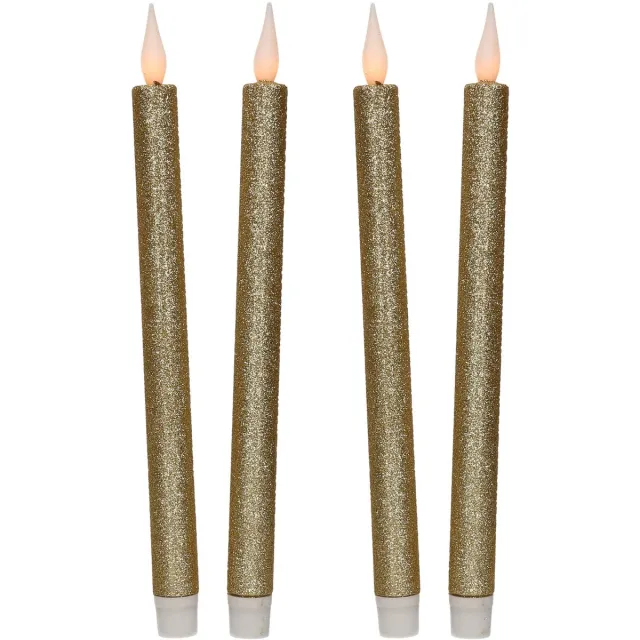Feeric lights & Christmas LED dinerkaarsen - 4x stuks - goud glitter - 28 x 2,1 cm Goudkleurig