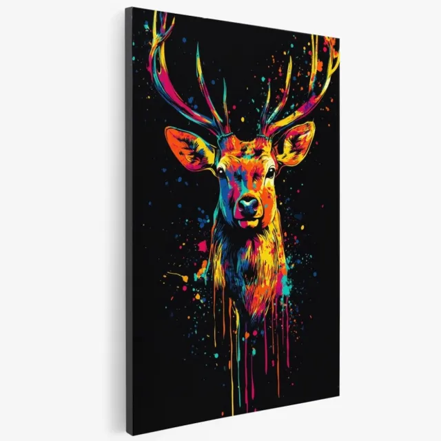 Saammp Canvas Schilderij - Kleurrijk Hert - Dieren - Abstract - 30x40 - Foto op canvas - Wanddecoratie - Muurdecoratie Woonkamer - Slaapkamer decoratie - Canvas Print Multicolor
