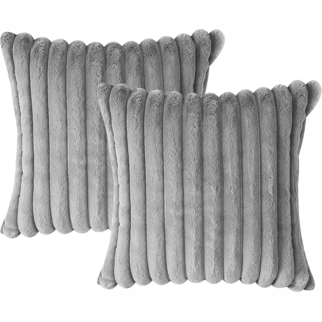 DESMIU Kussenhoezen Set Zacht Fluweel En Kunstbont 30 x 50 cm en 45 x 45 cm Pluizig Lichtgrijs Voor Bank Slaapkamer Auto En Woonkamer
