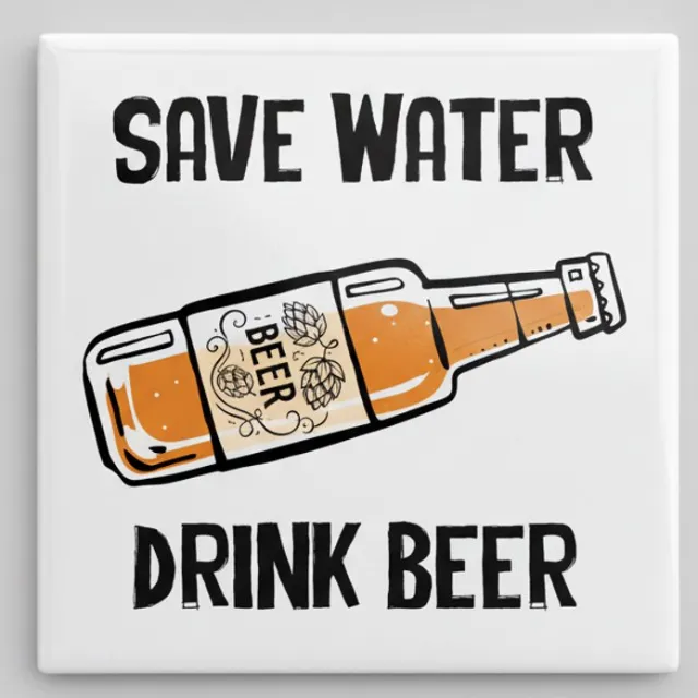 Nevolis Grappige Bier Quote Decoratie Tegel “Save Water Drink Beer” – Bar & Mancave Wanddecoratie – 15 x 15 cm Keramische Tegel Multi Color