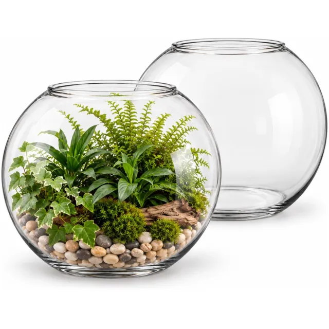 Mica Decorations Bolvaas/komvaas - 2x - glas - vissenkom model - D40 x H31 cm - vaas - bloemenvaas Transparant