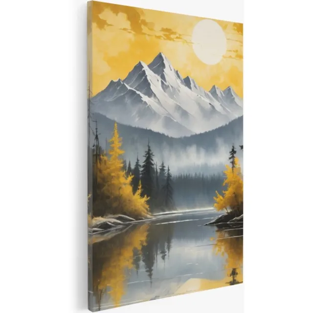 Saammp Canvas Schilderij - Bergen met zon - Natuur - Landschap - 30x40 - Foto op canvas - Wanddecoratie - Muurdecoratie Woonkamer - Slaapkamer decoratie - Canvas Print Multicolor