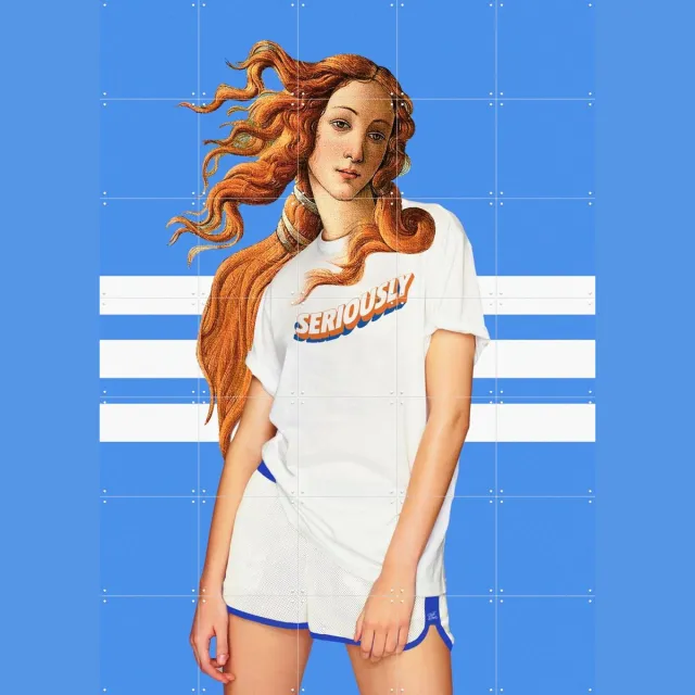 IXXI Venus Outfit, Paste in Place - 100 x 140 cm - Grote wanddecoratie en posters - Digitale Kunst, Illustraties, Kleurrijk, Pop art, Grafisch Koele tinten / Blauw