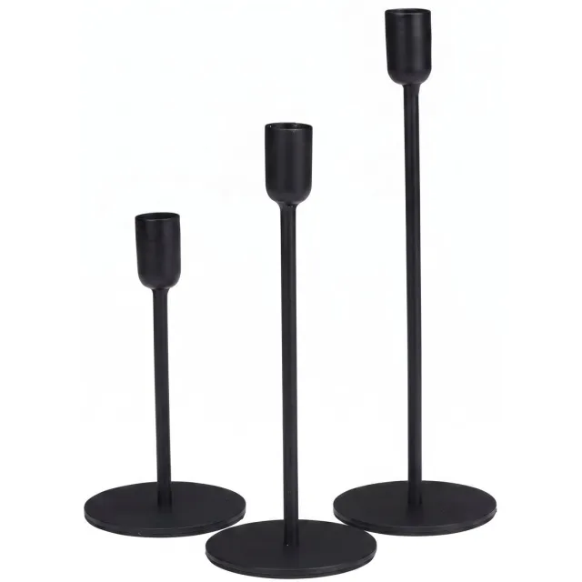 Lomera Kandelaar Set van 3 - Zwarte Kandelaars - Kaarsenhouder - Kaarsenstandaard - Kandelaar voor Dinerkaarsen - Tafel Kandelaar - Kandelaars Verschillende Hoogtes - Metalen Kandelaars - Staafkaars Houder - Decoratieve Kandelaars