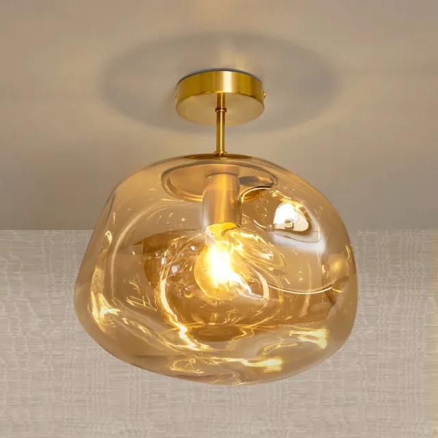 Xamo Glazen Plafondlamp Goud met Amberglas – Marly